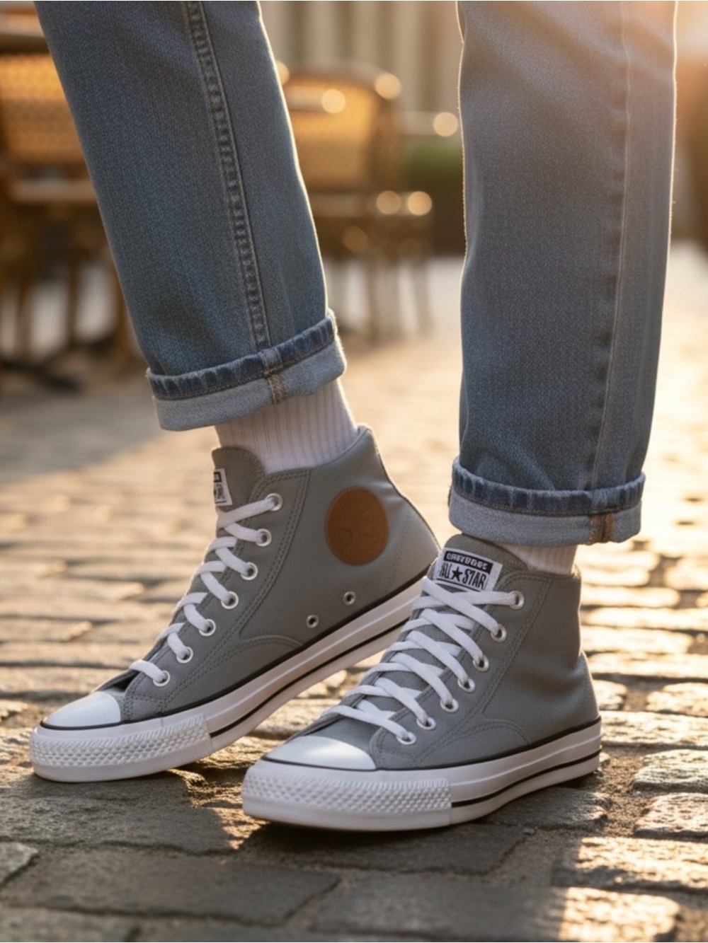 Converse Gray High Top Sneakers with White Soles